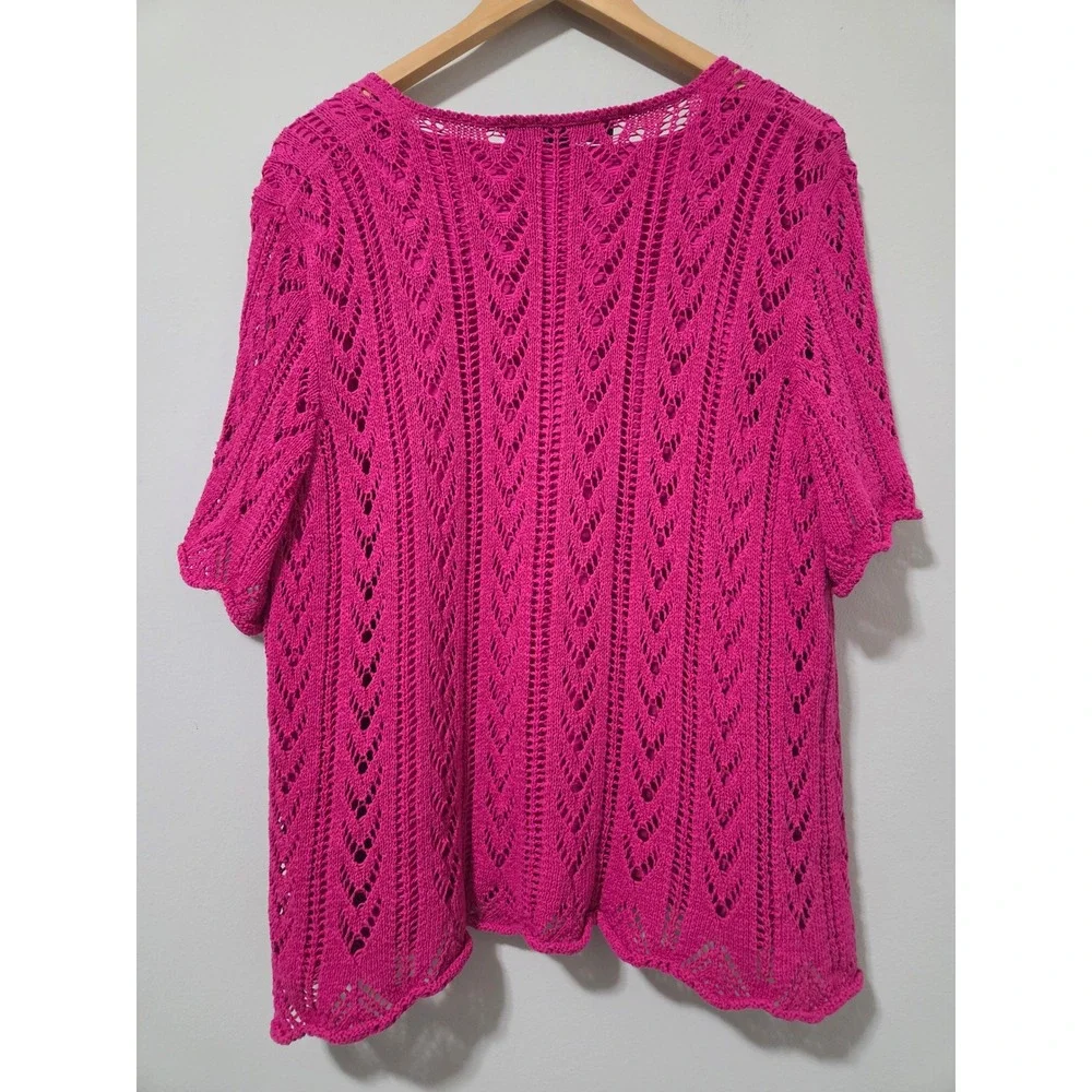 Kasper Sportswear Womens 2X‎ Fuchsia Pink Pointelle Knit Cardigan and Tank Set